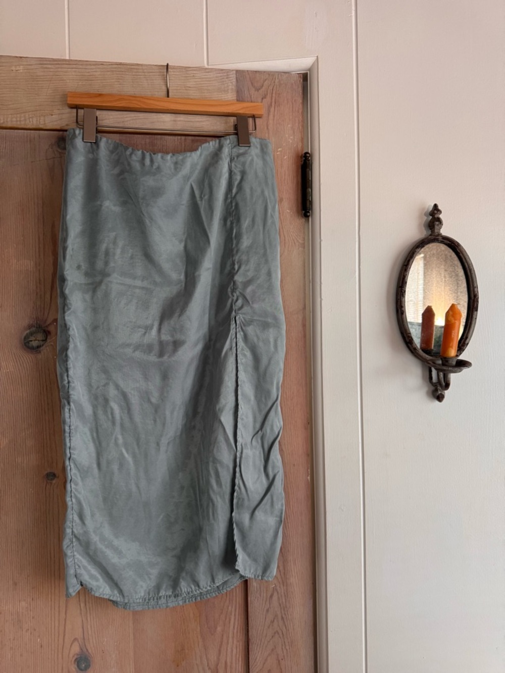 H&M Satin Midi Skirt in Slate Blue